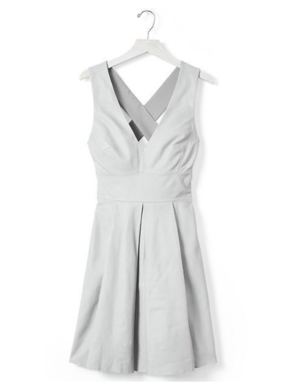 Banana Republic BR Monogram Light Gray V-Neck Leather Pleated Mini Dress